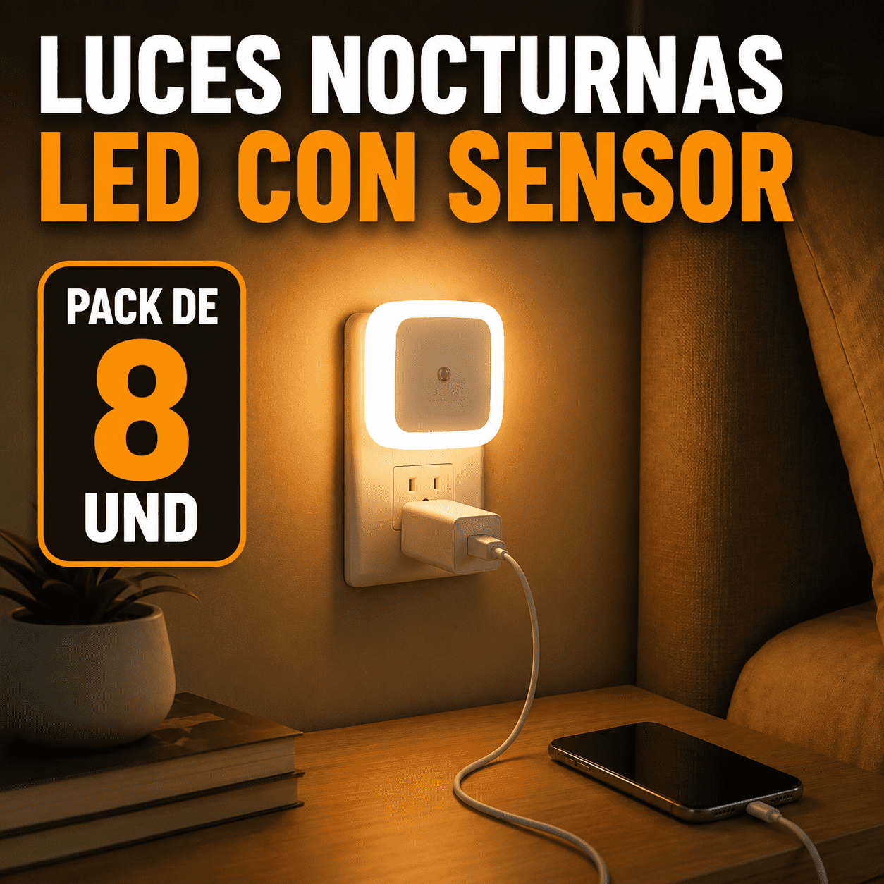 PACK DE 8 LUCES NOCTURNAS LED CON SENSOR