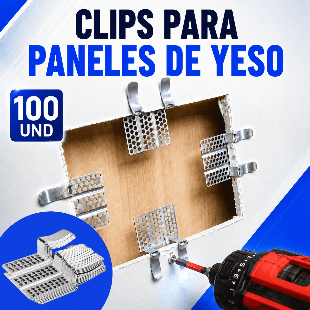 SET DE 100 CLIPS PARA PANELES DE YESO